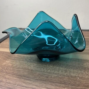 Vintage Viking Glass Bluenique Handkerchief Trinket Dish 4" Tall - Picture 1 of 5