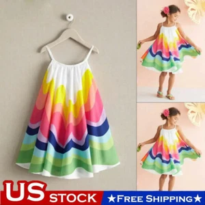 Kids Baby Girls Summer Rainbow Sling Dress Sleeveless Party Beach Dress Clothes - Picture 1 of 10