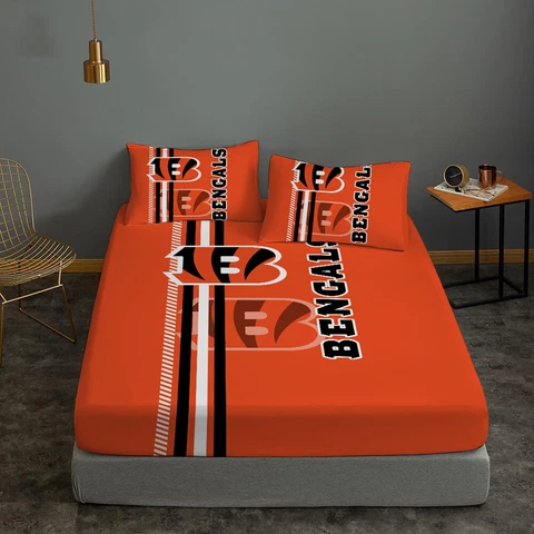 Cincinnati Bengals Bedding Set 3PCS Fitted Sheet Mattress Cover Pillowcase Gifts Cover