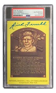 Rick Ferrell Signed 4x6 Boston Red Sox HOF Plaque Card PSA/DNA 85025733