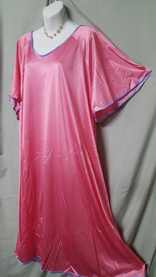 Comfort Choice Pink Purple Nightgown Long Short Sleeve Plus 3X 64" BUST B3G1 FRE - Image 1 of 4