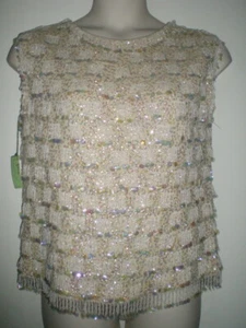 Vintage HEAVILY BEADED TOP L Sequin OCCASION Hong Kong DRESSY Sleeveless LARGE - Picture 1 of 2