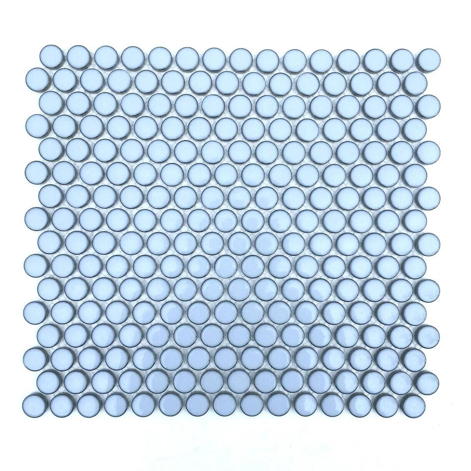 Mosaico de pared y piso de porcelana azul Cielo estilo raku redondo 3/4 x 3/4 centavos Foto 1 de 4