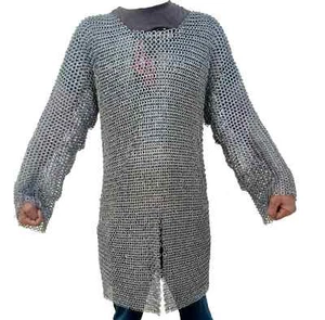 Medieval chain mail Armour Shirt Full Sleeves 9MM Riveted Chainmail Costume Xmas - Picture 1 of 6