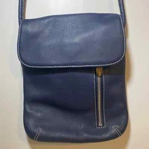 Tignanello Tasche Crossbody Pebble Leder Handtasche Tasche Navy Blau Weiße Nähte - Bild 1 von 8