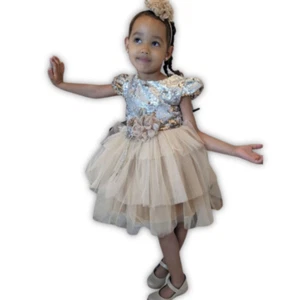Girls' Gold Sequin & Tulle Dress, Size 3-4 Years - Picture 1 of 1