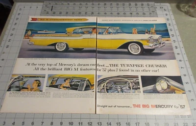 1957 Big MERCURY, Yellow & White Hard-Top, Turnpike Cruiser V-8, 2-Page Print Ad - Image 1 of 4