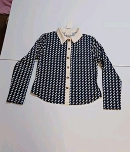 MELLODAY Women's Small Long Sleeve Geometric Collared V-Neck Pullover NWT - Picture 1 of 12