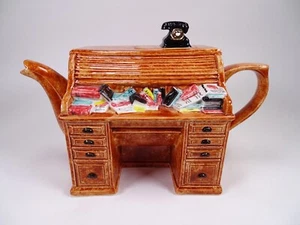 Swineside Ceramic Bureau Roll Top Desk Teapot Novelty Collectable Telephone Lid - Picture 1 of 17