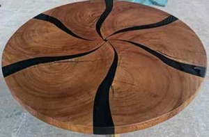 Mesa auxiliar de centro de madera de resina epoxi con diseño de flor única personalizada - Imagen 1 de 3