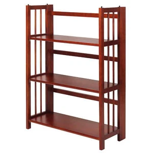27.5" 3-Shelf Folding Stackable Bookcase Mahogany Bookshelf Storage Shelves US - Picture 1 of 12