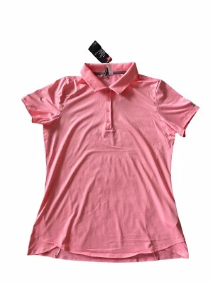 全新带标签 $60 Under Armour 高尔夫女式 Zinger 短袖 Polo 1272336 粉红色 L UPF — 第 1/4 张图片