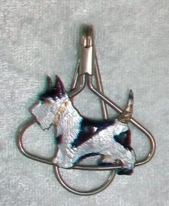 Vintage versilberte Guilloche Emaille Scotty Scottish Skye Terrier Hund Geldklammer - Bild 1 von 13