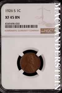 1926-S Lincoln Wheat Cent - NGC XF 45 BN - Scarce No Reserve #SLH229 - Picture 1 of 2