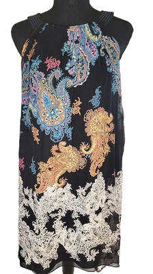 Платье-футляр шелковое Adrianna Papell размер 8 пейсли разноцветное черное богемное хиппи - Изображение 1 из 4