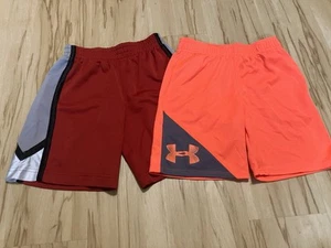 2pc Boys Silky Athletic Sports Shorts Size 6 Nike and Under Armour Red/Orange - Picture 1 of 20