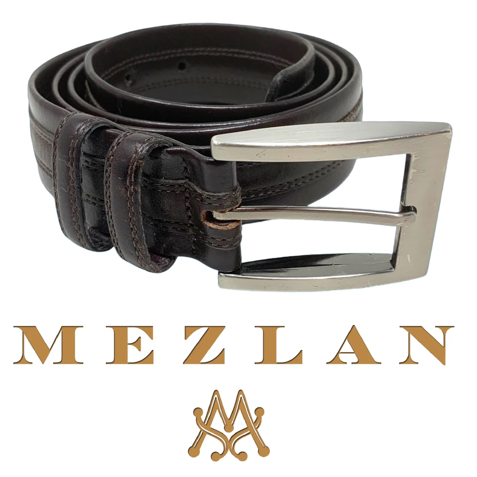 复古 Y2K Mezlan 尺寸 36 棕色翻滚皮革礼服腰带西班牙制造 — 第 1/4 张图片