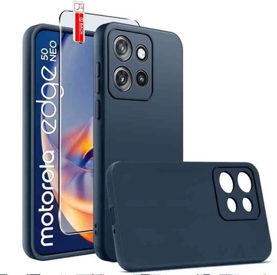 MARKENLOS Für Motorola Edge 50 Neo - Etui CASE MAT Tasche Hülle Blau 9h Displayschutzglas
