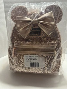 New Rose gold pink Disney Parks Loungefly Sequin Minnie Mouse Backpack - Picture 1 of 6