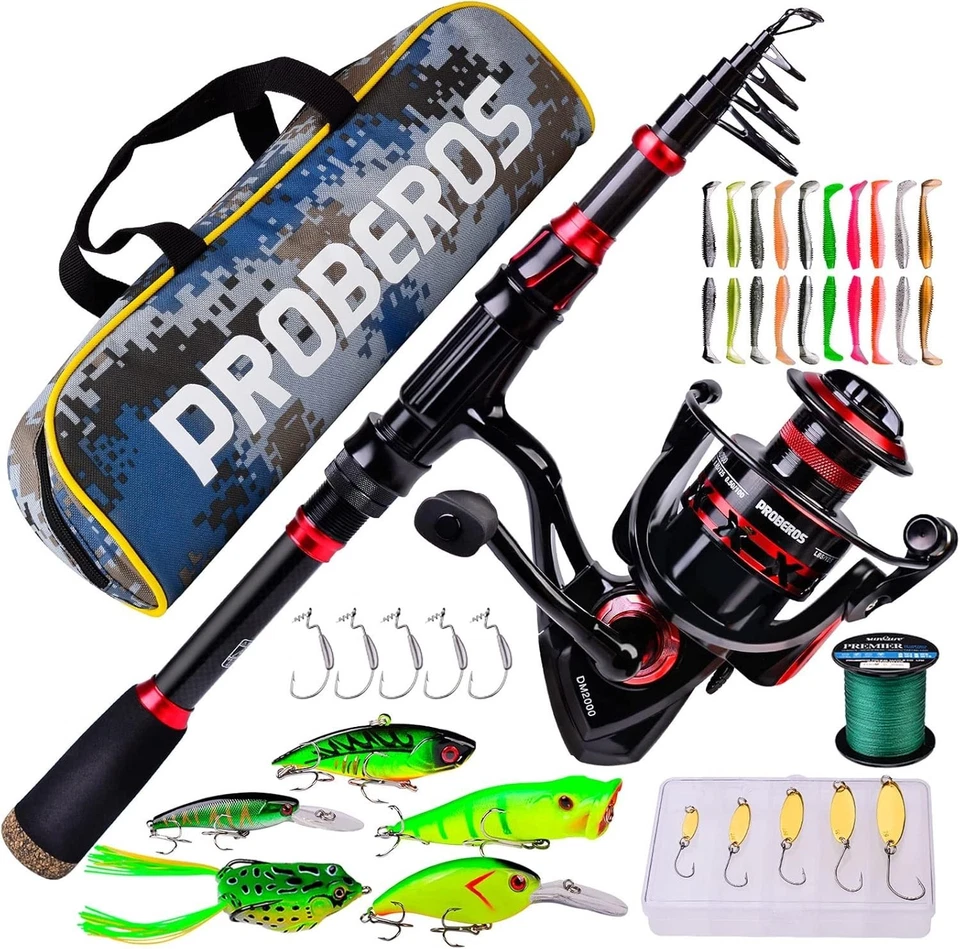 Fishing Rod and Reel Combo, 6.9ft Carbon Fiber Telescopic Fishing Pole with Spin - Image 1 of 4