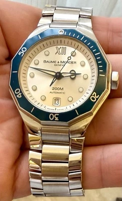 🕰️ Baume & Mercier Riviera Automático 200M 40mm Bisel Azul Esfera Crema Buzo 🕰️ Foto 1 de 4