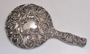 Espejo de mano antiguo vintage de plata esterlina con monograma - bonito... - Imagen 1 de 8