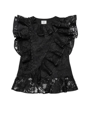 ERDEM x H&M LACE Ruffle Top with Flounces Black Floral Blouse XS - Image 1 of 4