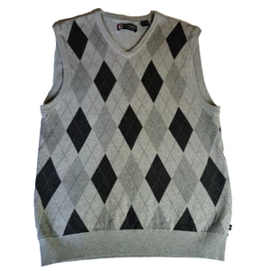 Ralph Lauren Chaps Argyle Sweater Vest Mens L Gray Cotton Golf Preppy Grandpa - Picture 1 of 15