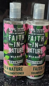 Faith In Nature Natural Wild Rose Shampoo and Conditioner Set 2x 400ml new vegan - Picture 1 of 2