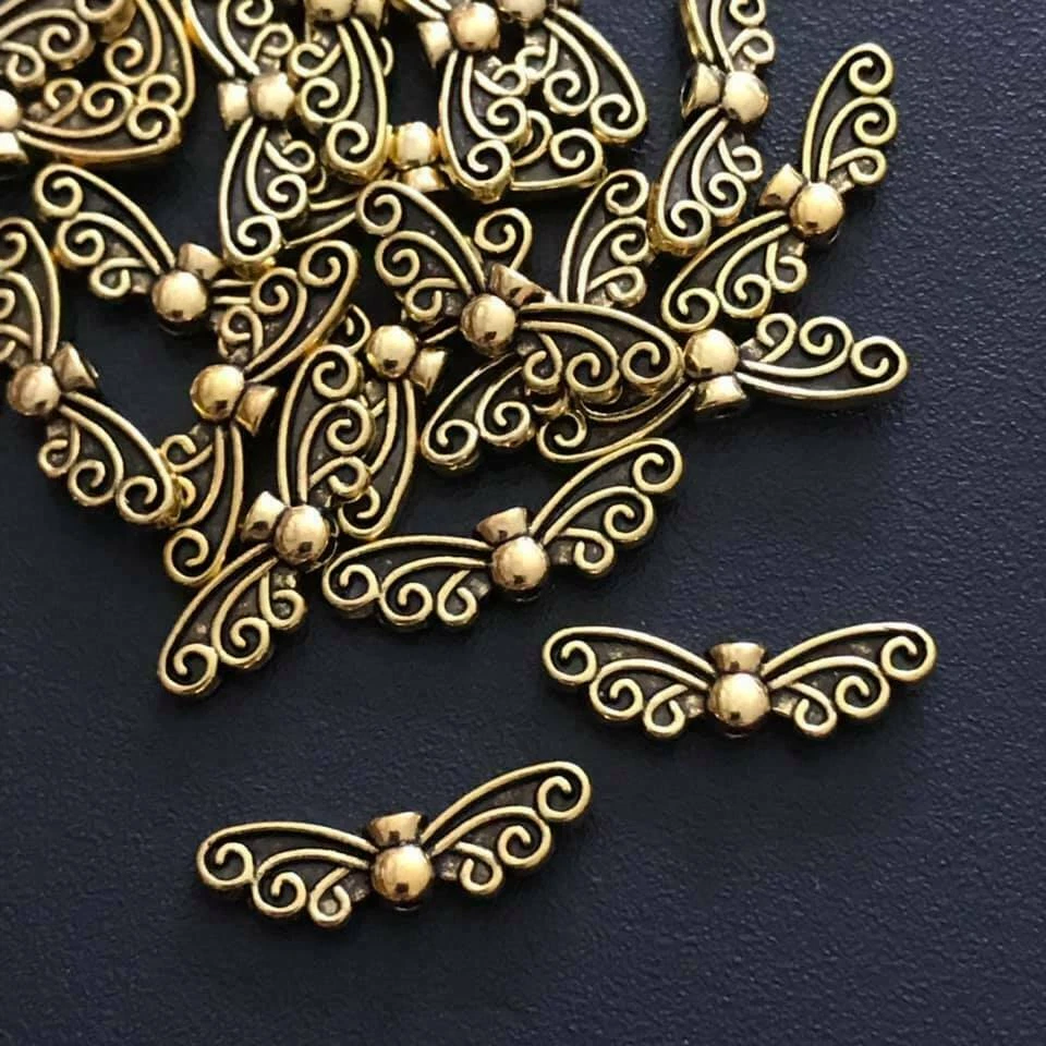 Antique Gold Plated Angel Butterfly Wing Spacer Beads 22mm x 7mm AG - Image 1 of 1