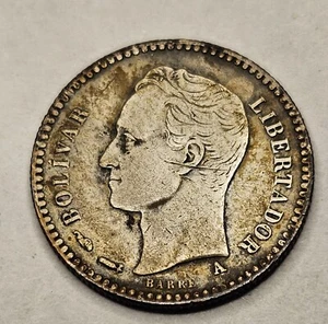 Venezuela 1893 A 1/2 Bolivar Rare Silver Coin - Picture 1 of 10