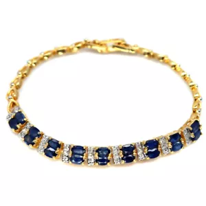 Gemstone Blue Sapphire (Kanchanaburi) & Zircon Bracelet 7.5" 925 Sterling Silver - Picture 1 of 5