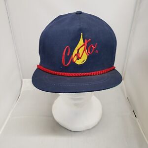 Vintage Cato Blue Red Rope Leather Strapback Trucker Hat Advertising Cap 90s