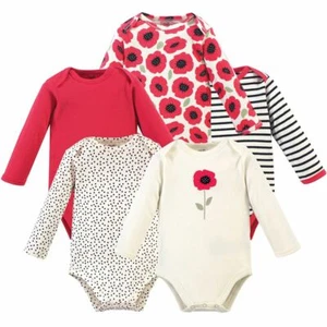 Touched by Nature Organic Cotton Bodysuits, Poppy Long Sleeve 5-Pack - Picture 1 of 1