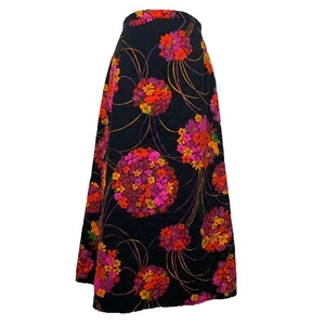 Vintage 70s Womens 26" Dark Floral Quilted Maxi Skirt Vibrant Flower Power - Picture 1 of 6