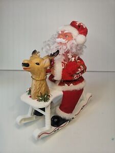 Vintage Kitsch Santa Reindeer Rocking Horse Christmas Ornament Decoration