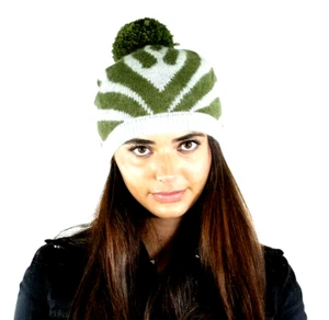 Portolano Cashmere Zebra Slouchy Hat with Pom Pom Light Grey/Olive Green - Picture 1 of 3