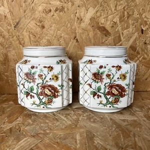 2 x Vintage Sadler Ceramic Storage Pot Jar  Kitchen Canister 13cm - Indian Tree - Picture 1 of 9