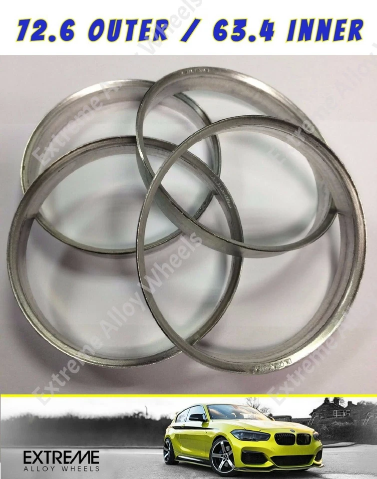 72.6/63.4 Metal Torneira Espaçador Anéis X 4 se encaixa Jaguar E F I Pace S X Type Xe Xf - Imagem 1 de 1