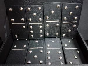 Juego completo de 28 fundas de cuero de cocodrilo imitación dominó vintage Giant Z Gallerie de 7" - Imagen 1 de 4