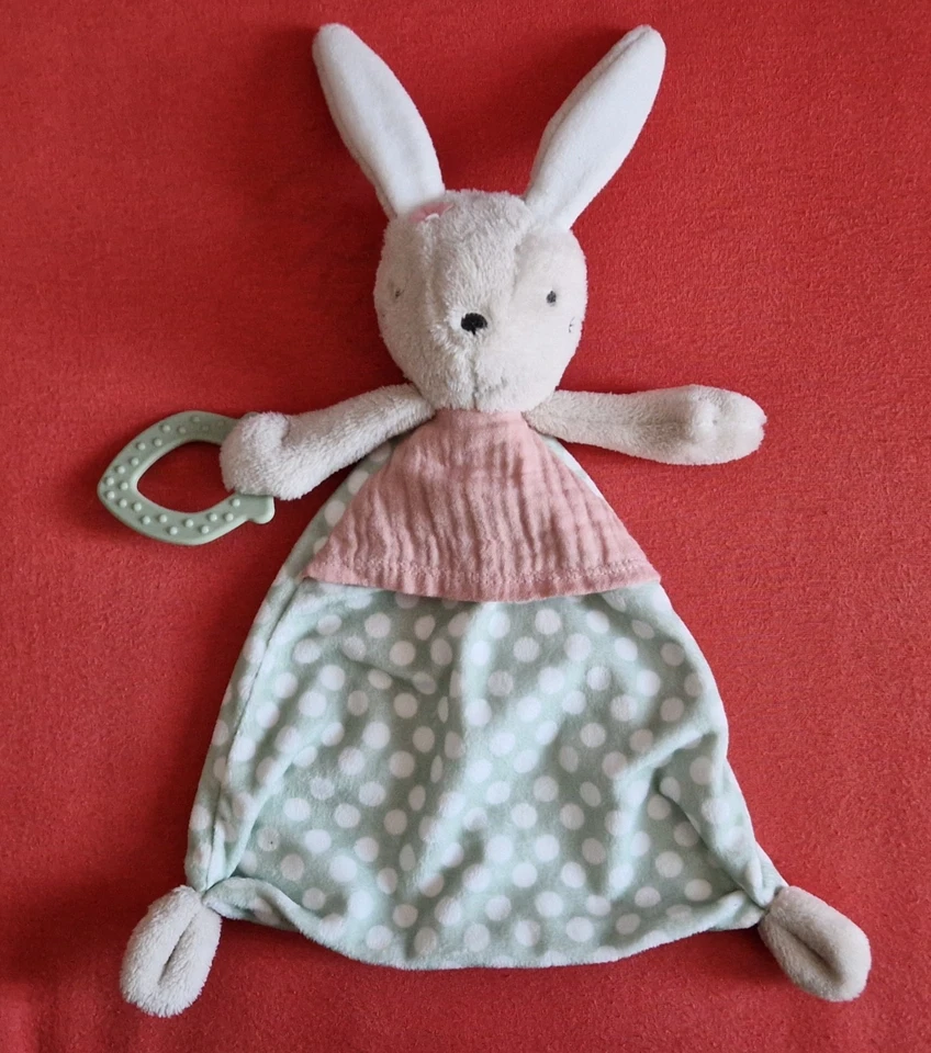 TOPOMINI SCHMUSETUCH * HASE GRÜN MIT PUNKTE MIT BEIßRING * UNBESCHMUST * - Bild 1 von 1