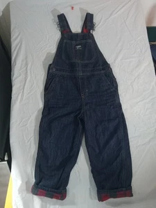 Oshkosh Bgosh Toddler Denim Overalls 5T With Red Plaid Lining Adjustable Straps - Picture 1 of 14