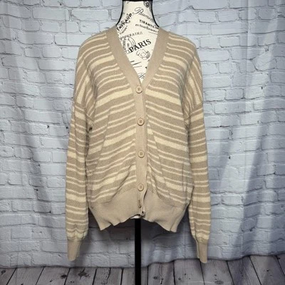 Alfani длинным рукавом бежевый в полоску длиной пуговицы туго вязаный кардиган свитер Sz L - Изображение 1 из 4