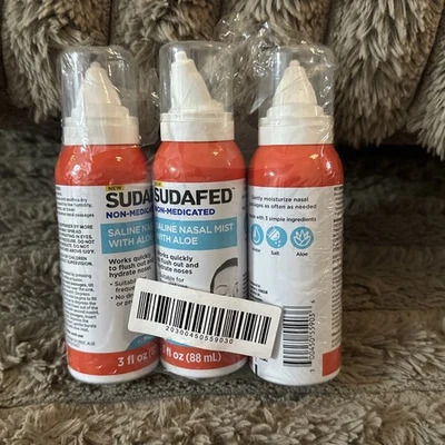 3 Niebla nasal salina Sudafed sin medicamentos con spray de aloe - 3 fl oz, CADUCIDAD 11/2027 Foto 1 de 3