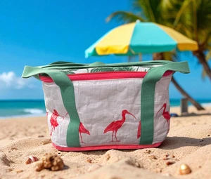 Borsa frigo picnic nuova ALTRA IKEA SOMMARLIV mai usata rosa verde ibis isolata - Foto 1 di 3