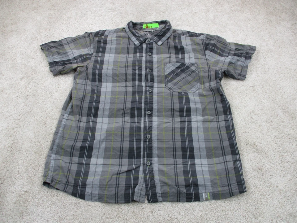 SmartWool Shirt Mens Medium Gray Plaid Merino Wool Blend Short Sleeve Button Up - Image 1 of 4
