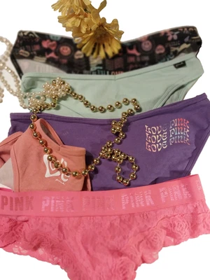 Lote De Colección ROSA VS 5 Pares Bragas LACY Talla M Nuevo Amor Paz Perro Estampado Encaje Rosa Caliente Foto 1 de 4