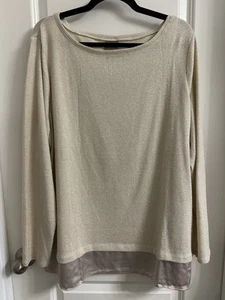 Chico’s Scoop Neck Long Sleeve Twofer Top Size 4 Pullover Color Beige - Picture 1 of 11