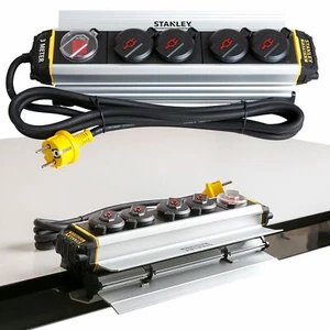 Stanley ALU Multiprise 4 Prises avec Pince Interrupteur IP44 3m Multiprise - Photo 1/11