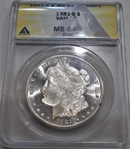 1881 S MORGAN DOLLAR! GRADED MS64 DMPL VAM27 BY ANACS! TOP POP!! - Picture 1 of 12